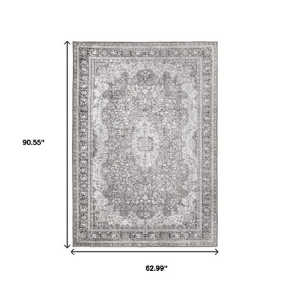 5' X 8' Grey Oriental Power Loom Stain Resistant Area Rug