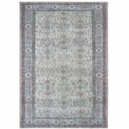 5' X 8' Ivory And Blue Oriental Power Loom Stain Resistant Area Rug