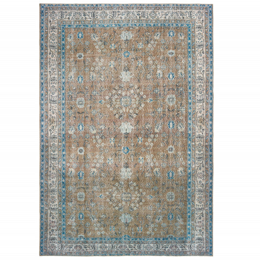 8' X 11' Gold And Grey Oriental Power Loom Stain Resistant Area Rug