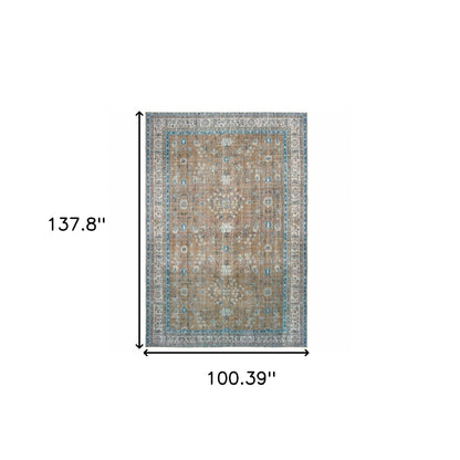 8' X 11' Gold And Grey Oriental Power Loom Stain Resistant Area Rug