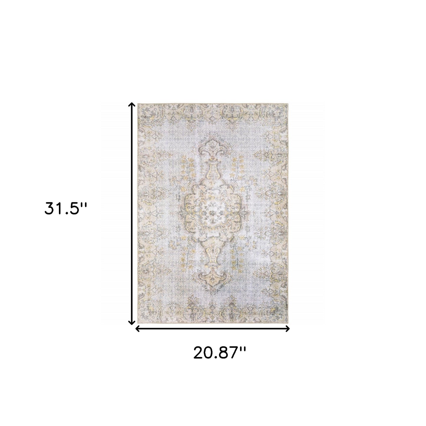 2' X 3' Grey And Gold Oriental Power Loom Stain Resistant Area Rug