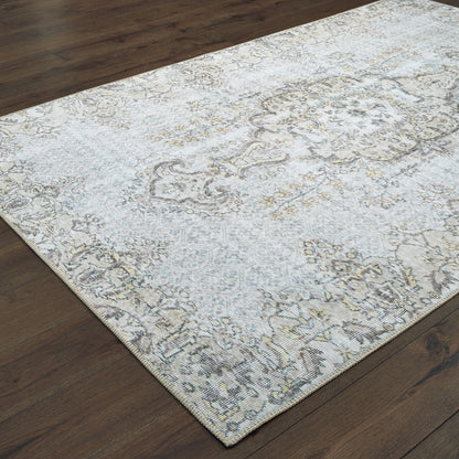 4' X 6' Grey And Gold Oriental Power Loom Stain Resistant Area Rug