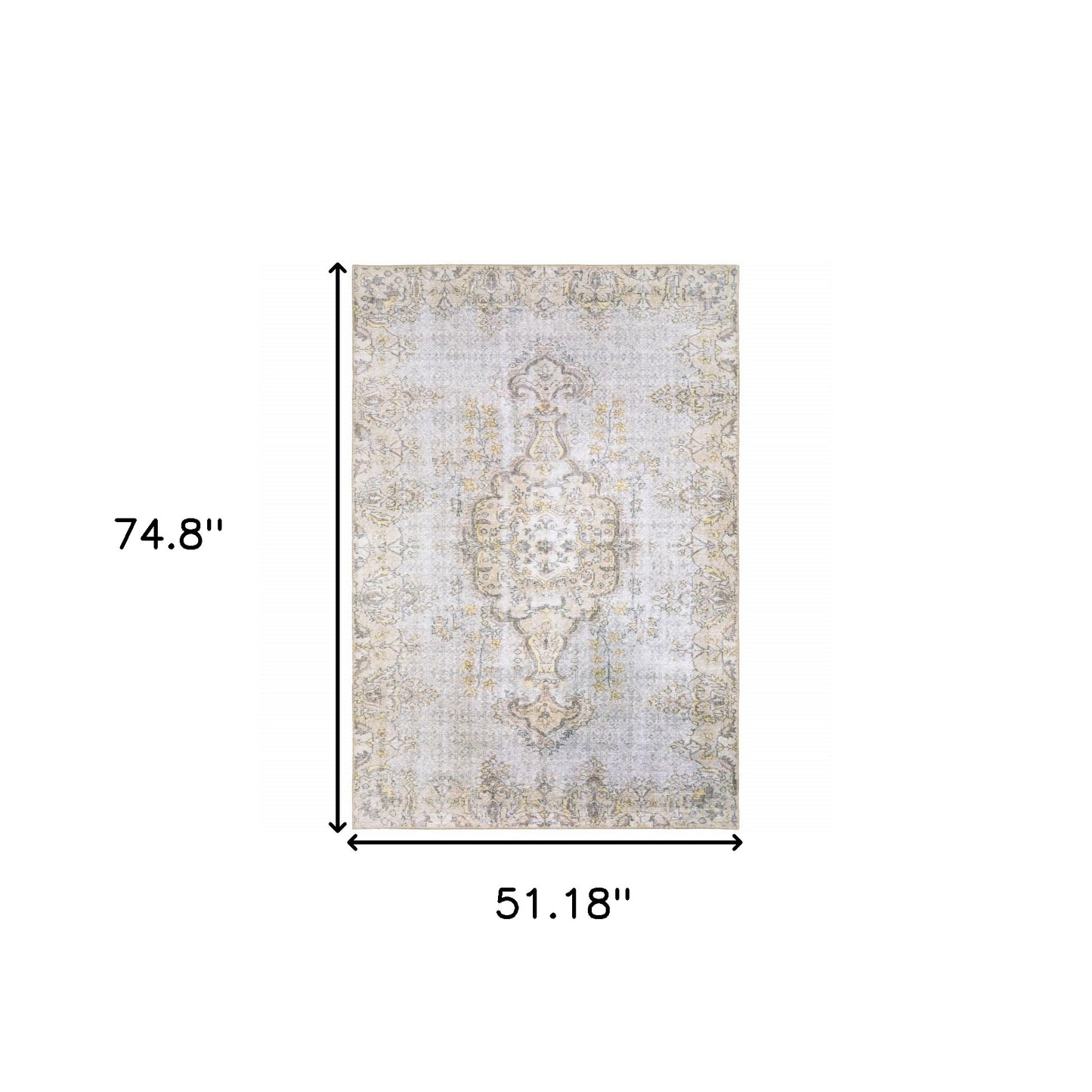 4' X 6' Grey And Gold Oriental Power Loom Stain Resistant Area Rug