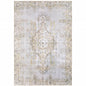 5' X 8' Grey And Gold Oriental Power Loom Stain Resistant Area Rug