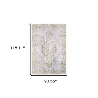 8' X 10' Grey And Gold Oriental Power Loom Stain Resistant Area Rug