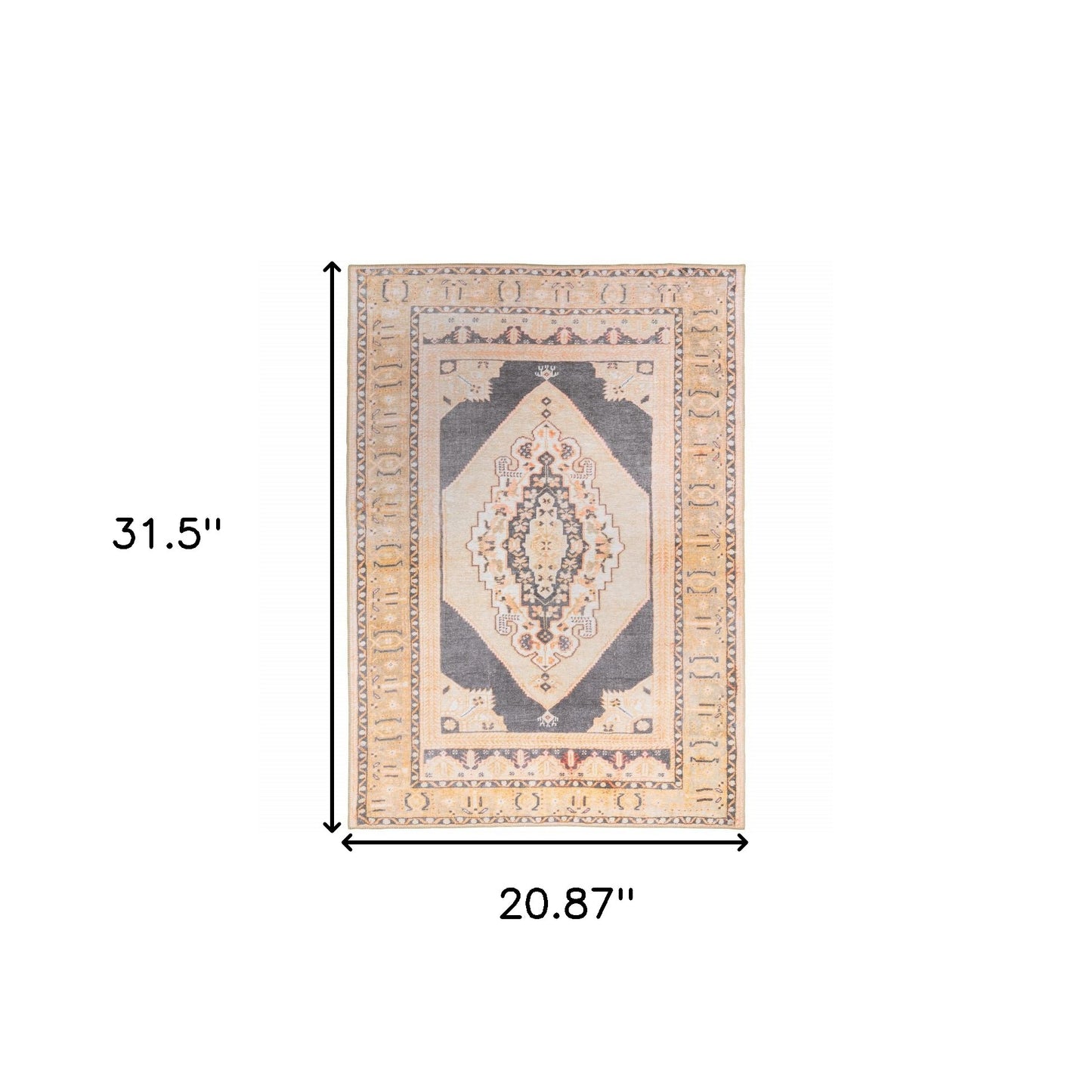 2' X 3' Grey And Gold Oriental Power Loom Stain Resistant Area Rug