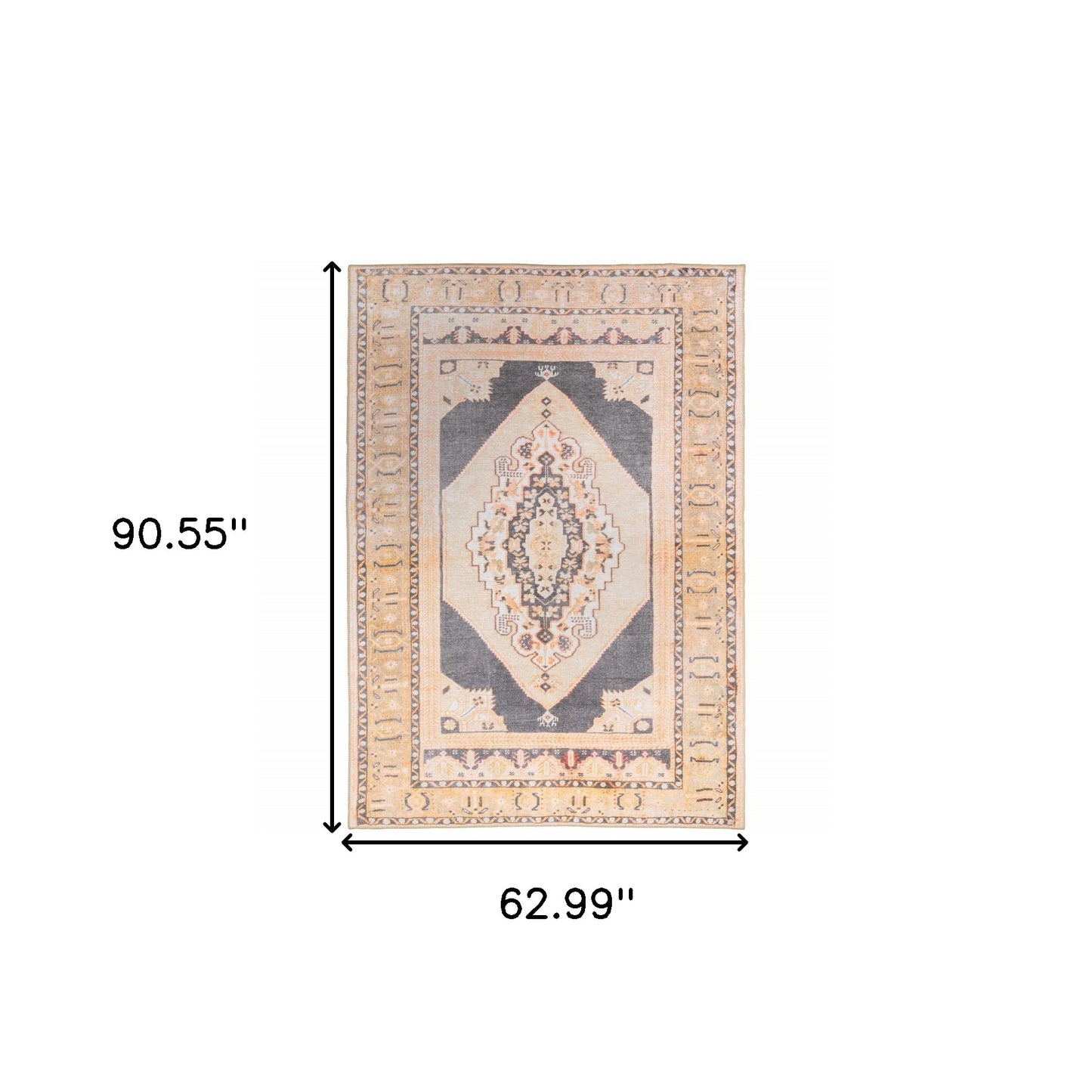 5' X 8' Grey And Gold Oriental Power Loom Stain Resistant Area Rug