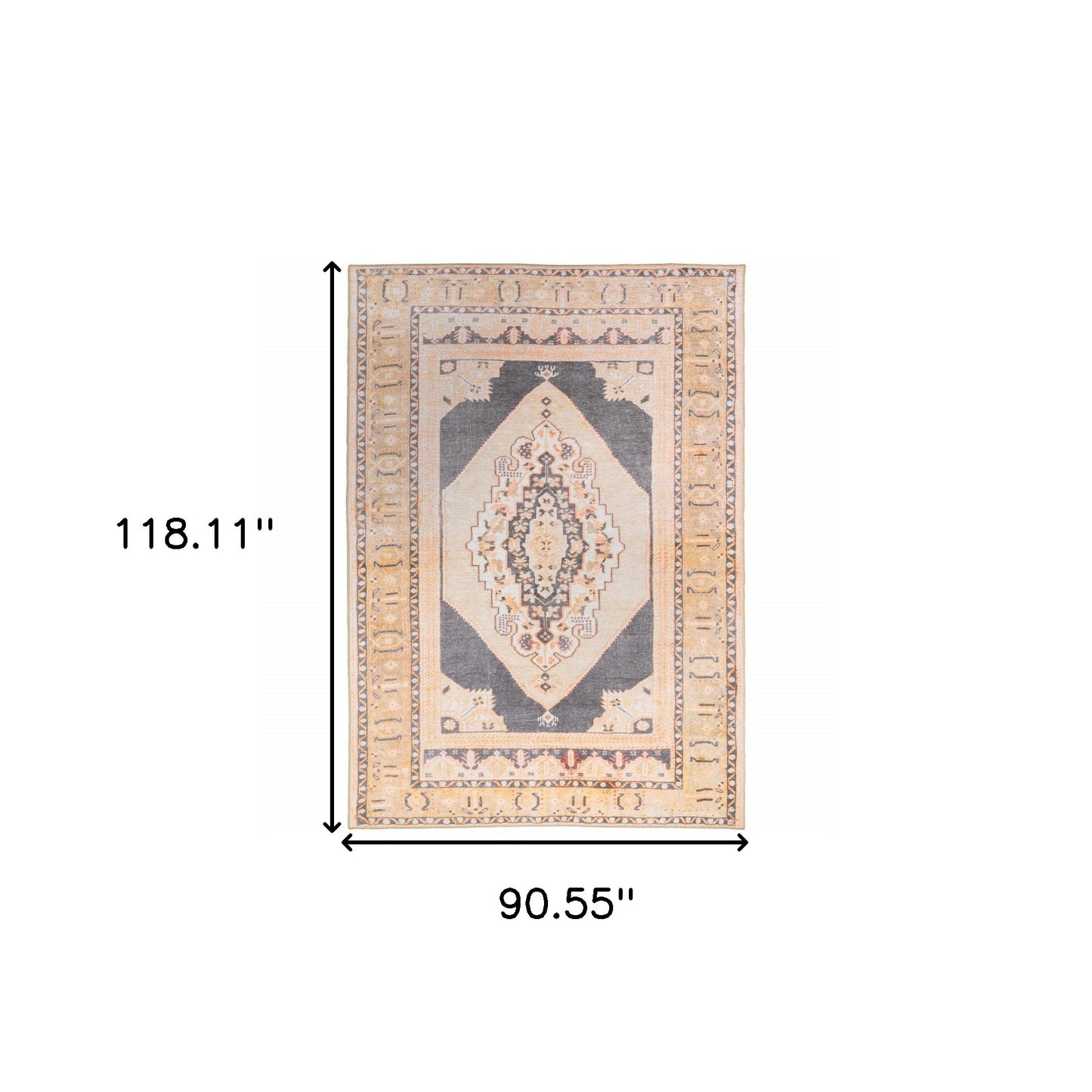 8' X 10' Grey And Gold Oriental Power Loom Stain Resistant Area Rug