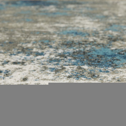 2' X 8' Blue Grey And Beige Abstract Power Loom Stain Resistant Runner Rug