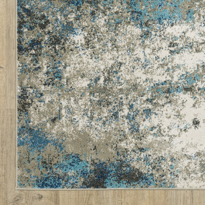 2' X 8' Blue Grey And Beige Abstract Power Loom Stain Resistant Runner Rug