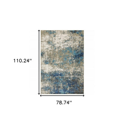 7' X 9' Blue And Beige Abstract Area Rug