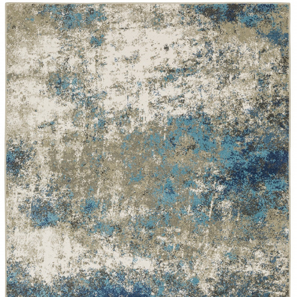 10' X 13' Blue Grey And Beige Abstract Power Loom Stain Resistant Area Rug