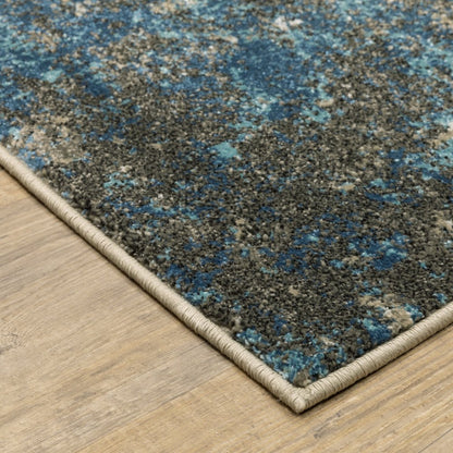 10' X 13' Blue Grey And Beige Abstract Power Loom Stain Resistant Area Rug