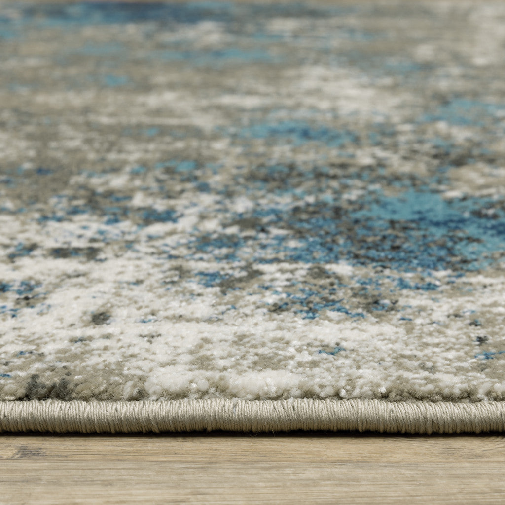 10' X 13' Blue Grey And Beige Abstract Power Loom Stain Resistant Area Rug