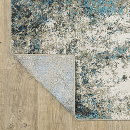 10' X 13' Blue Grey And Beige Abstract Power Loom Stain Resistant Area Rug