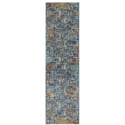 2' X 8' Blue Teal Gold Rust And Beige Abstract Power Loom Stain Resistant Runner Rug