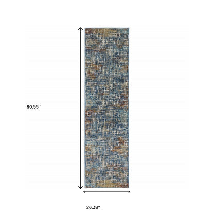 2' X 8' Blue Teal Gold Rust And Beige Abstract Power Loom Stain Resistant Runner Rug