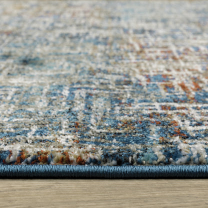 2' X 8' Blue Teal Gold Rust And Beige Abstract Power Loom Stain Resistant Runner Rug