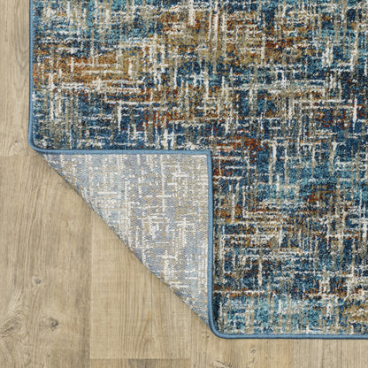 2' X 8' Blue Teal Gold Rust And Beige Abstract Power Loom Stain Resistant Runner Rug