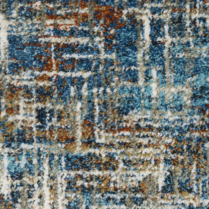 2' X 8' Blue Teal Gold Rust And Beige Abstract Power Loom Stain Resistant Runner Rug