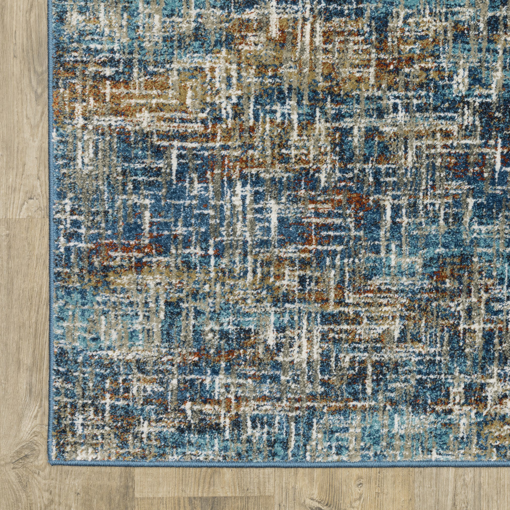 2' X 8' Blue Teal Gold Rust And Beige Abstract Power Loom Stain Resistant Runner Rug