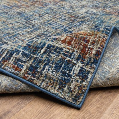 2' X 8' Blue Teal Gold Rust And Beige Abstract Power Loom Stain Resistant Runner Rug