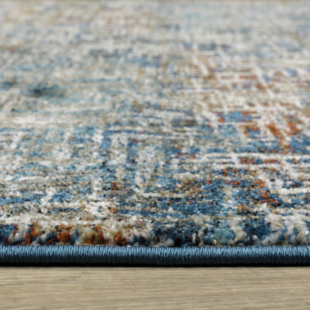 4' X 6' Blue Teal Gold Rust And Beige Abstract Power Loom Stain Resistant Area Rug