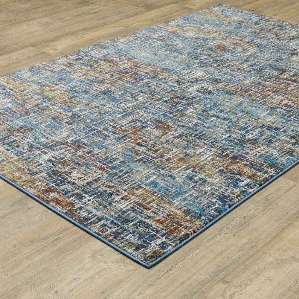 4' X 6' Blue Teal Gold Rust And Beige Abstract Power Loom Stain Resistant Area Rug