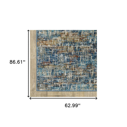 5' X 7' Blue Teal Gold Rust And Beige Abstract Power Loom Stain Resistant Area Rug