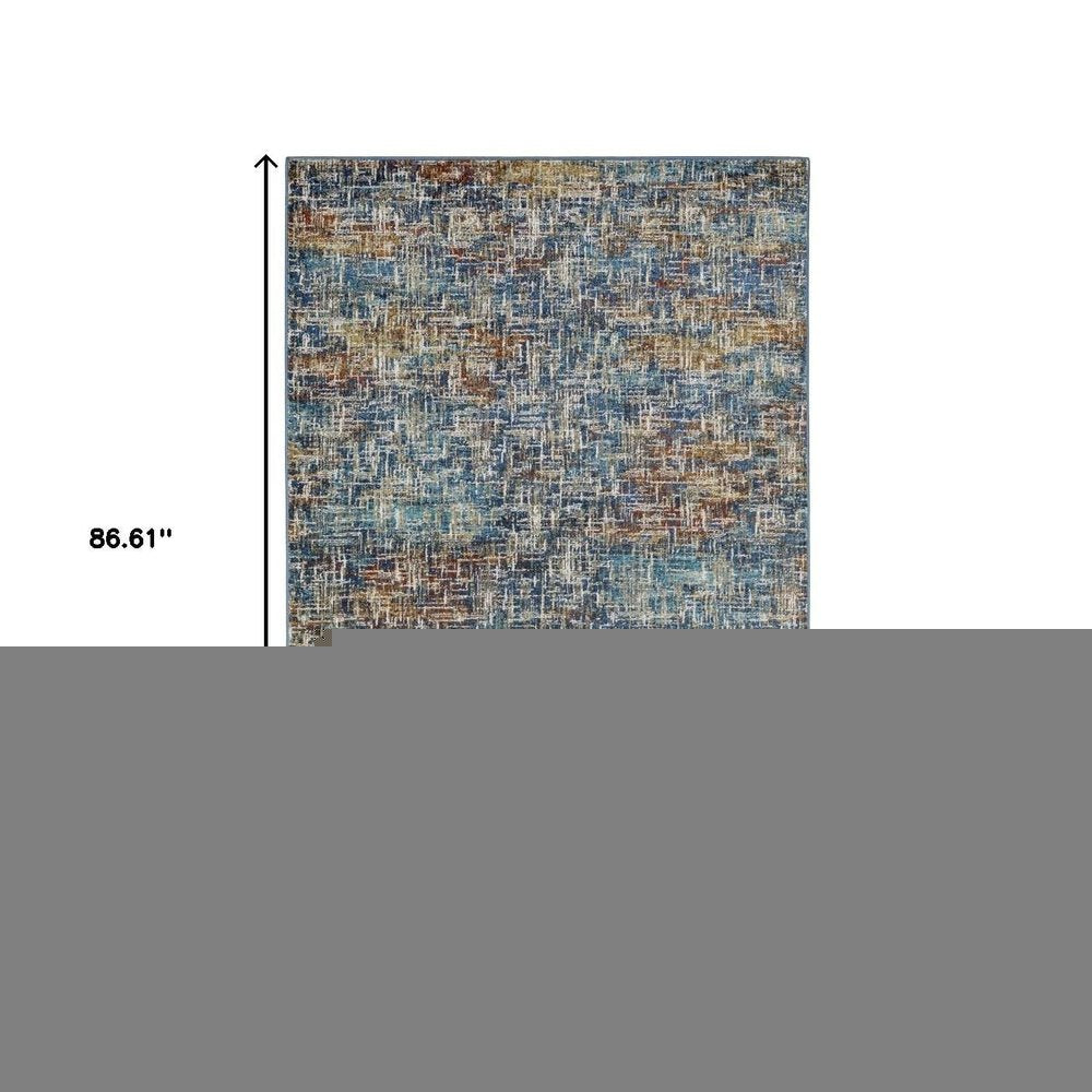 5' X 7' Blue Teal Gold Rust And Beige Abstract Power Loom Stain Resistant Area Rug
