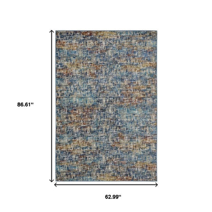 5' X 7' Blue Teal Gold Rust And Beige Abstract Power Loom Stain Resistant Area Rug