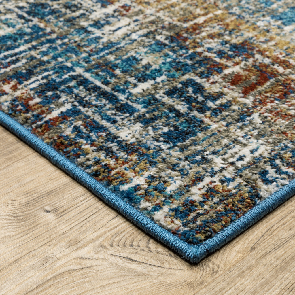 5' X 7' Blue Teal Gold Rust And Beige Abstract Power Loom Stain Resistant Area Rug