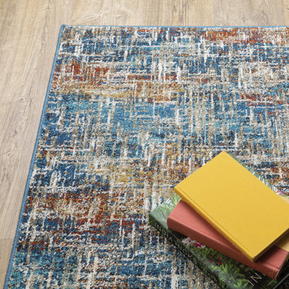 5' X 7' Blue Teal Gold Rust And Beige Abstract Power Loom Stain Resistant Area Rug