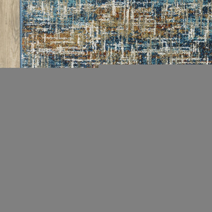 5' X 7' Blue Teal Gold Rust And Beige Abstract Power Loom Stain Resistant Area Rug