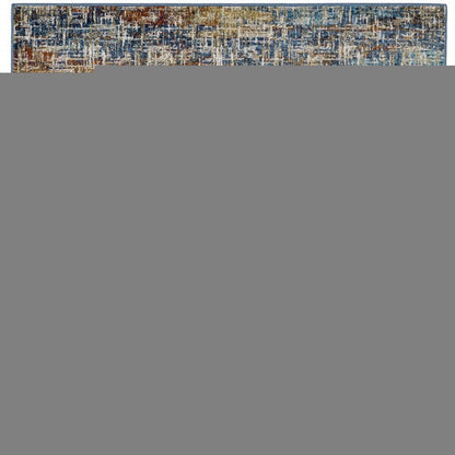 8' X 10' Blue Teal Gold Rust And Beige Abstract Power Loom Stain Resistant Area Rug