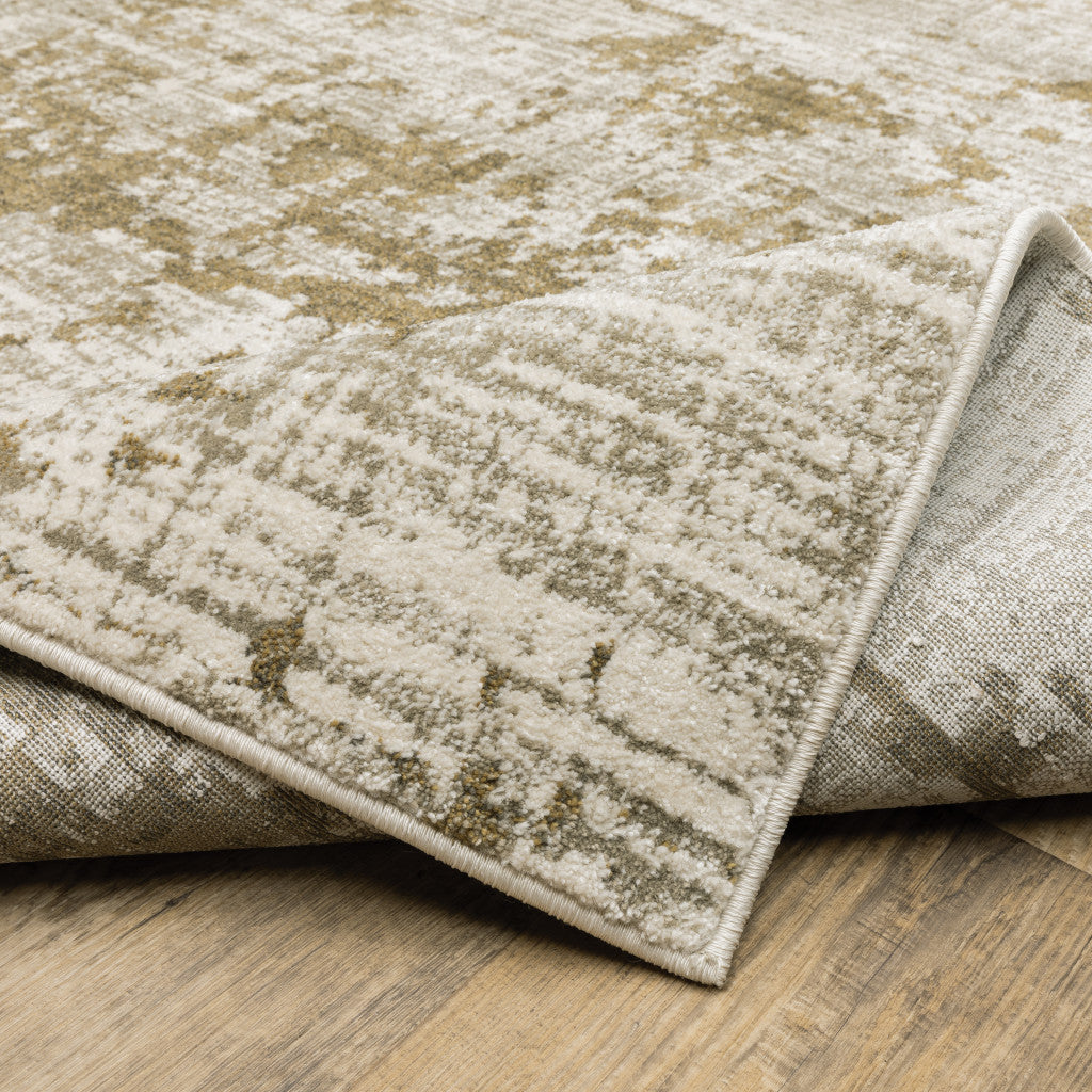 2' X 8' Beige Gold And Grey Abstract Power Loom Stain Resistant Runner Rug