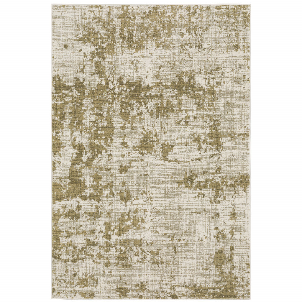 8' X 10' Beige Gold And Grey Abstract Power Loom Stain Resistant Area Rug