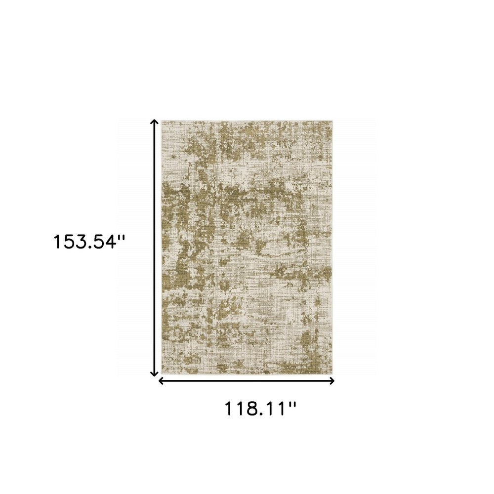 10' X 13' Beige And Gold Abstract Distressed Area Rug