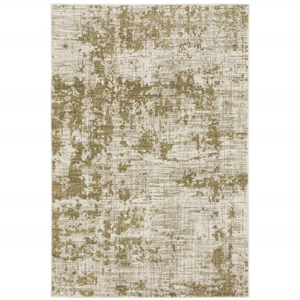 10' X 13' Beige And Gold Abstract Distressed Area Rug