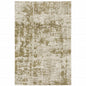 10' X 13' Beige And Gold Abstract Distressed Area Rug