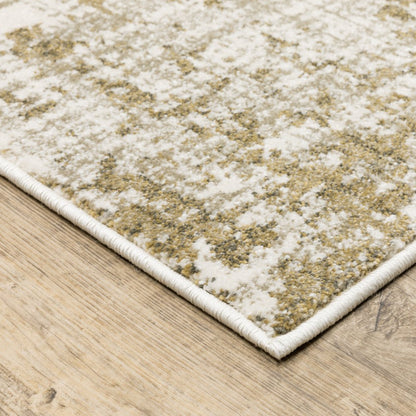 10' X 13' Beige And Gold Abstract Distressed Area Rug