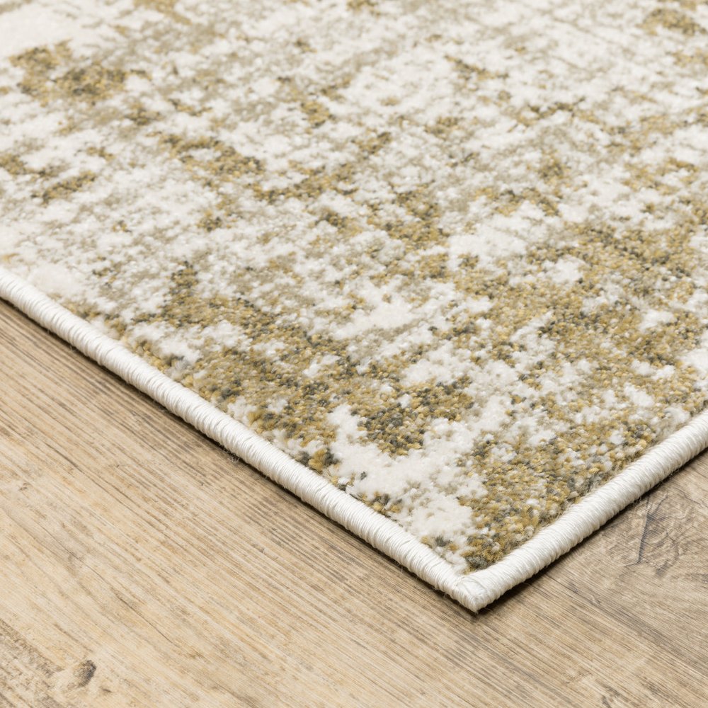 10' X 13' Beige And Gold Abstract Distressed Area Rug