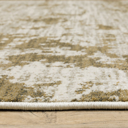 10' X 13' Beige And Gold Abstract Distressed Area Rug