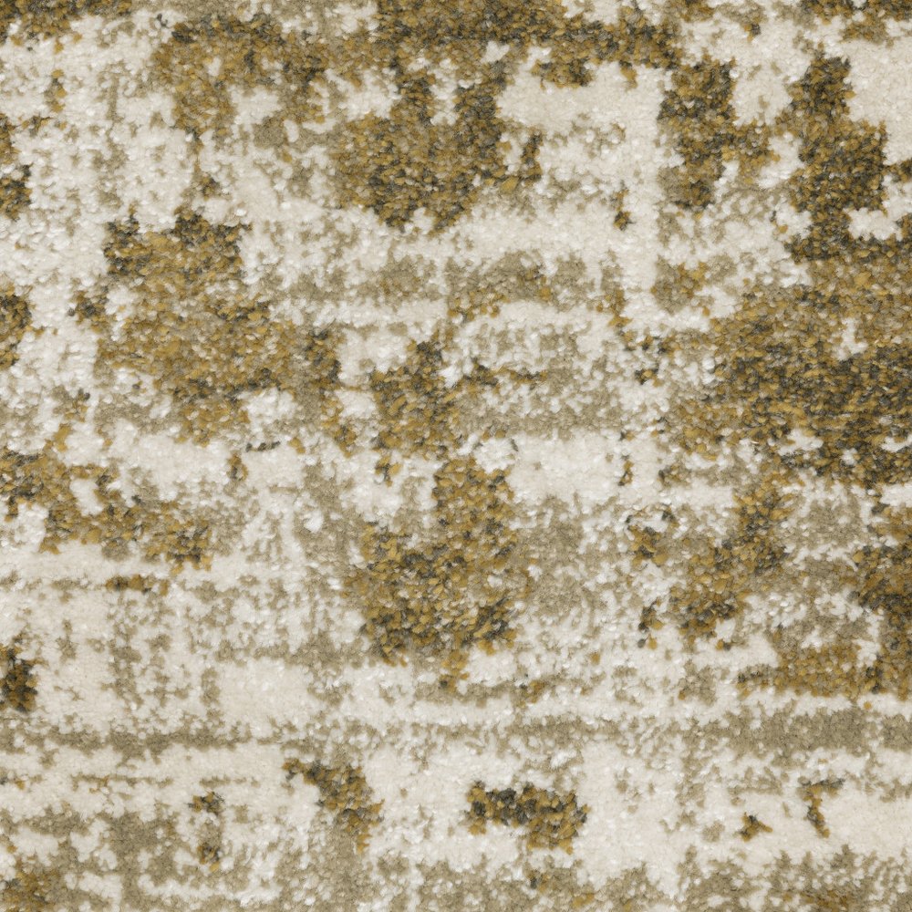 10' X 13' Beige And Gold Abstract Distressed Area Rug