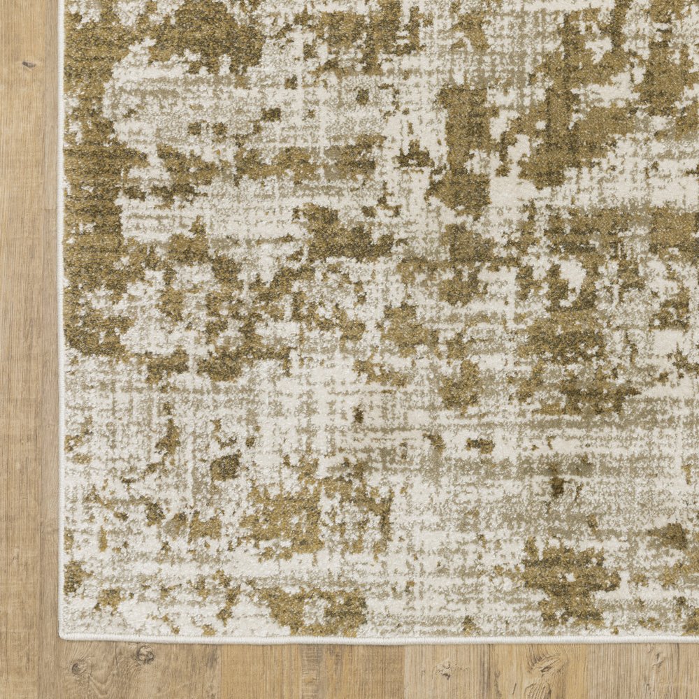 10' X 13' Beige And Gold Abstract Distressed Area Rug