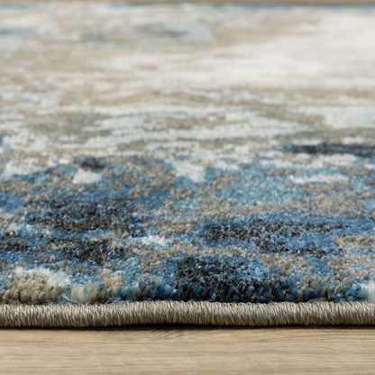 2' X 8' Blue Grey Charcoal And Beige Abstract Power Loom Stain Resistant Runner Rug