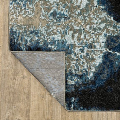 2' X 8' Blue Grey Charcoal And Beige Abstract Power Loom Stain Resistant Runner Rug