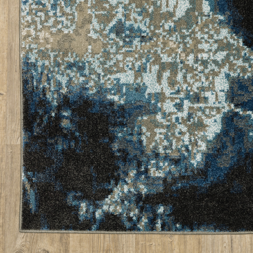 2' X 8' Blue Grey Charcoal And Beige Abstract Power Loom Stain Resistant Runner Rug