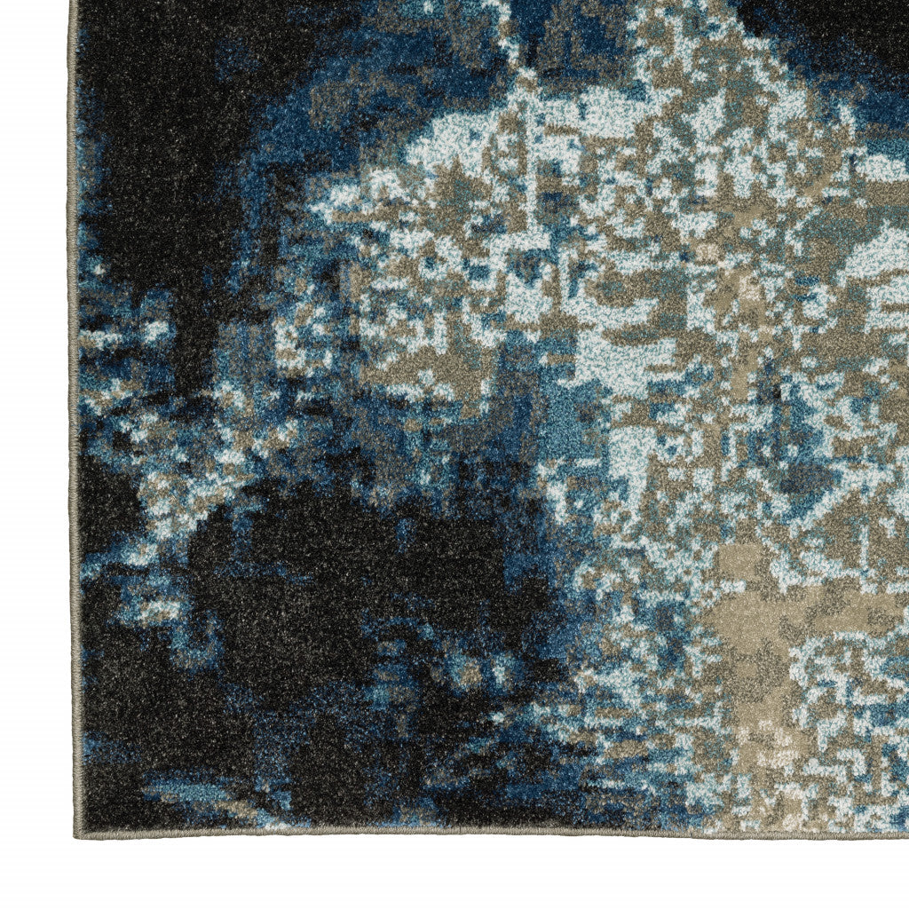 4' X 6' Blue Grey Charcoal And Beige Abstract Power Loom Stain Resistant Area Rug