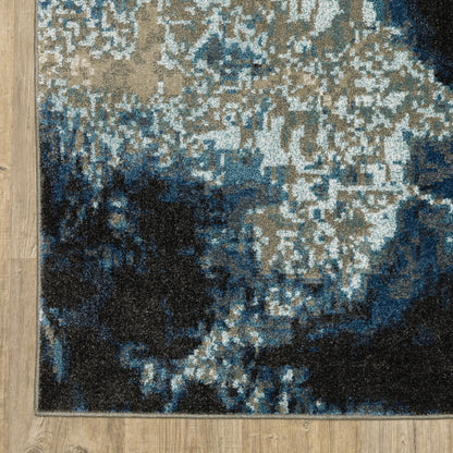 5' X 7' Blue Grey Charcoal And Beige Abstract Power Loom Stain Resistant Area Rug